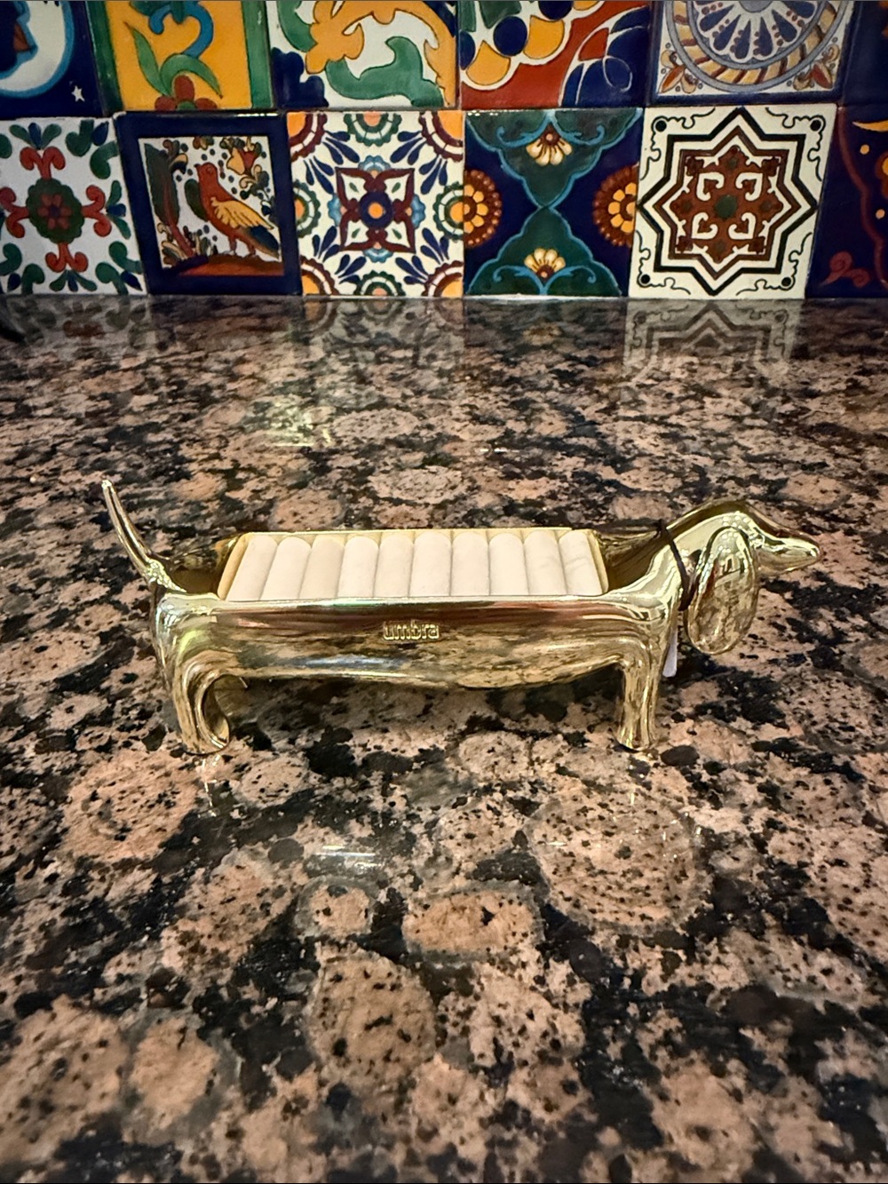 Umbra Brass Dachshund Ring Holder with Cream Cushion